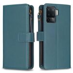 Per OPPO A94 4G / Reno5 F / F19 Pro 9 slot per schede Portafoglio con cerniera Custodia in pelle per telefono a conchiglia (verde)