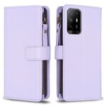 Per OPPO A94 5G / F19 Pro+ / Reno5 Z 5G 9 slot per schede Portafoglio con cerniera Custodia in pelle per cellulare (viola chiaro)