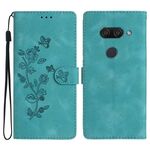 Per LG K50 / Q60 Custodia per telefono in pelle con motivo a farfalla con fiore (cielo blu)