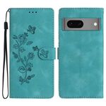 Per Google Pixel 7 Custodia per telefono in pelle con motivo a farfalla con fiore (cielo blu)