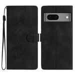 Per Google Pixel 7 Custodia per cellulare in pelle con motivo a farfalla fiore (nero)