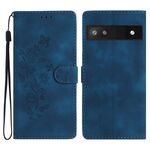 Per Google Pixel 6a Custodia per cellulare in pelle con motivo a farfalla fiore (blu)