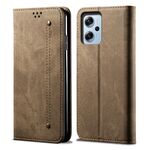 Custodia per telefono in pelle con texture denim per Xiaomi Redmi Note 11T Pro+ / Note 12 T Pro / Poco X4 GT (cachi)