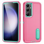 Per Samsung Galaxy S24+ / S25+ 5G Custodia per telefono in silicone ibrido PC robusto con supporto (rosso rosa + verde chiaro)