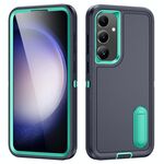 Per Samsung Galaxy S24+ / S25+ 5G Custodia per telefono in silicone ibrido PC robusto con supporto (blu scuro + verde chiaro)