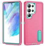 Per Samsung Galaxy S25 Ultra 5G Custodia per telefono in silicone ibrido PC robusto con supporto (rosso rosa + verde chiaro)