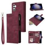 Per Samsung Galaxy S25 5G Custodia per telefono in pelle con cerniera smerigliata multifunzionale (rosso vino)