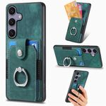 Per Samsung Galaxy S25 5G Custodia per telefono con portafoglio e anello in pelle retrò (verde)