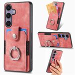 Per Samsung Galaxy S25+ 5G Custodia per telefono con portafoglio e anello in pelle retrò (rosa)