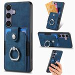 Per Samsung Galaxy S25+ 5G Custodia per telefono con portafoglio e anello in pelle retrò (blu)