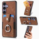 Per Samsung Galaxy S25+ 5G Custodia per telefono con portafoglio e anello in pelle retrò (marrone)