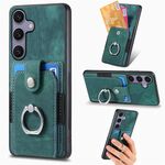 Per Samsung Galaxy S25 Ultra 5G Custodia per telefono con portafoglio e anello in pelle retrò (verde)