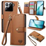 Per Xiaomi 15 Pro Love Zipper Lanyard Custodia in pelle per telefono (marrone)