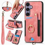 Per Samsung Galaxy S25+ 5G Custodia per telefono con portafoglio multi-carta con anello retrò in pelle (rosa)