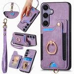 Per Samsung Galaxy S25+ 5G Custodia per telefono con portafoglio multi-carta effetto pelle retrò (viola)