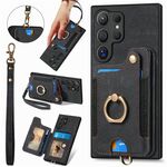 Per Samsung Galaxy S25 Ultra 5G Custodia per telefono con portafoglio multi-carta con anello retrò in pelle (nero)