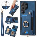 Per Samsung Galaxy S25 Ultra 5G Custodia per telefono con portafoglio multi-carta con anello retrò in pelle (blu)