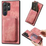 Per Samsung Galaxy S25 Ultra 5G Retro Custodia in pelle con carta magnetica per telefono (rosa)