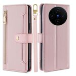 Per vivo X100s Sheep Texture Cross-body Zipper Wallet Custodia per telefono in pelle (rosa)