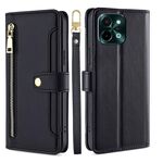 Per vivo Y28 4G Custodia per telefono in pelle con cerniera a tracolla e texture di pecora (nero)