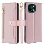 Per vivo Y28 4G Custodia per telefono in pelle con cerniera a tracolla con texture di pecora (rosa)