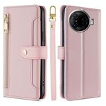 Per Tecno Camon 30 Pro 5G Custodia in pelle con cerniera a tracolla con texture di pecora (rosa)