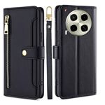 Per Tecno Camon 30 Lite Sheep Texture Portafoglio a tracolla con cerniera in pelle Custodia per telefono (nero)