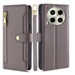 Per Tecno Camon 30 Lite Sheep Texture Portafoglio a tracolla con cerniera in pelle Custodia per telefono (grigio)