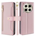 Per Tecno Camon 30 Lite Sheep Texture Portafoglio a tracolla con cerniera Custodia per telefono in pelle (rosa)