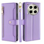 Per Tecno Camon 30 Lite Sheep Texture Portafoglio a tracolla con cerniera in pelle Custodia per telefono (viola)