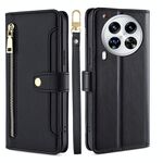 Per Tecno Camon 30 Premier 5G Lite Custodia per telefono in pelle con cerniera a tracolla con texture di pecora (nero)