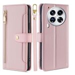 Per Tecno Camon 30 Premier 5G Sheep Texture Portafoglio a tracolla con cerniera in pelle Custodia per telefono (rosa)