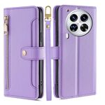 Per Tecno Camon 30 Premier 5G Sheep Texture Portafoglio a tracolla con cerniera in pelle Custodia per telefono (viola)