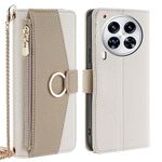 Per Tecno Camon 30 Premier 5G Custodia a tracolla in pelle con texture Litchi (bianca)