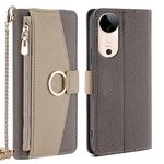 Per vivo S19 Custodia a tracolla in pelle con texture Litchi (grigio)