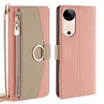 Per vivo S19 Custodia a tracolla in pelle con texture Litchi (rosa)