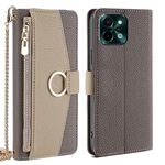 Per vivo Y28 4G Custodia a tracolla in pelle con texture Litchi (grigio)