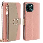 Per vivo Y28 4G Custodia a tracolla in pelle con texture Litchi (rosa)