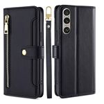 Per Sony Xperia 1 VI Lite Custodia per telefono in pelle con cerniera a tracolla e texture di pecora (nera)