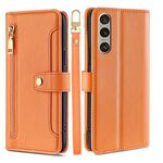 Per Sony Xperia 1 VI Lite Custodia per telefono in pelle con cerniera a tracolla con texture di pecora (arancione)