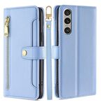 Per Sony Xperia 1 VI Lite Custodia per telefono in pelle con cerniera a tracolla e texture di pecora (blu)