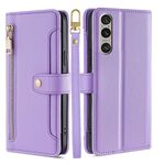 Per Sony Xperia 1 VI Lite Custodia per telefono in pelle con cerniera a tracolla e texture di pecora (viola)