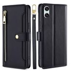 Per Sony Xperia 10 VI Lite Custodia per telefono in pelle con cerniera e tracolla con texture di pecora (nero)