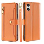 Per Sony Xperia 10 VI Lite Custodia per telefono in pelle con cerniera a tracolla con texture di pecora (arancione)