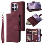 Per Xiaomi 14T Custodia per telefono in pelle con cerniera smerigliata multifunzionale (rosso vino)