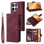 Per Xiaomi 14T Pro Custodia per telefono in pelle con cerniera smerigliata multifunzionale (rosso vino)