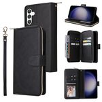 Per Samsung Galaxy S25 5G 9-Card Slots Portafoglio con Cerniera Custodia in Pelle per Telefono (Nero)
