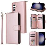 Per Samsung Galaxy S25 5G 9-Slot per schede Portafoglio con cerniera Custodia in pelle per telefono (oro rosa)