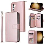 Per Samsung Galaxy S25+ 5G 9-Slot per carte Portafoglio con cerniera Custodia in pelle per telefono (oro rosa)