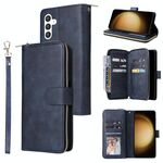 Per Samsung Galaxy S25+ 5G 9-Slot per schede Portafoglio con cerniera Custodia in pelle per telefono (blu)